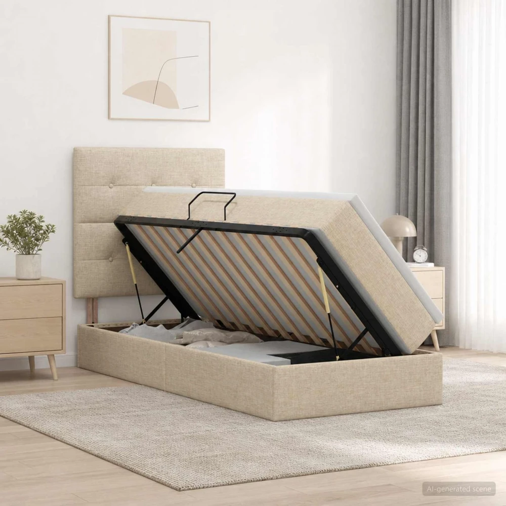 LED saugojimo lova su čiužiniu Kreminė 90 x 200 cm Audinys