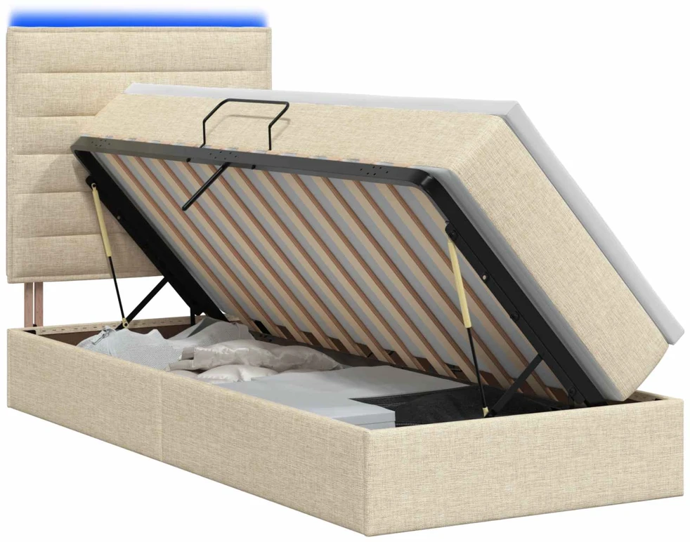 LED saugojimo lova su čiužiniu Kreminė 90 x 200 cm Audinys