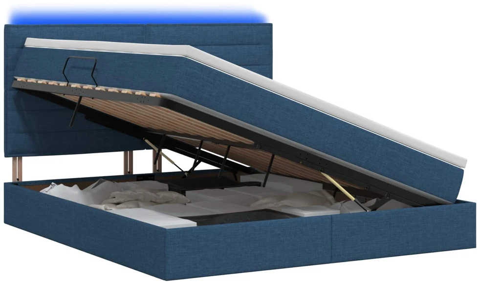 LED saugojimo lova su čiužiniu Mėlyna 140 x 200 cm Audinys