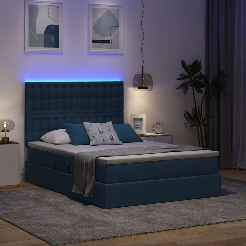 LED saugojimo lova su čiužiniu Mėlyna 140 x 200 cm Audinys