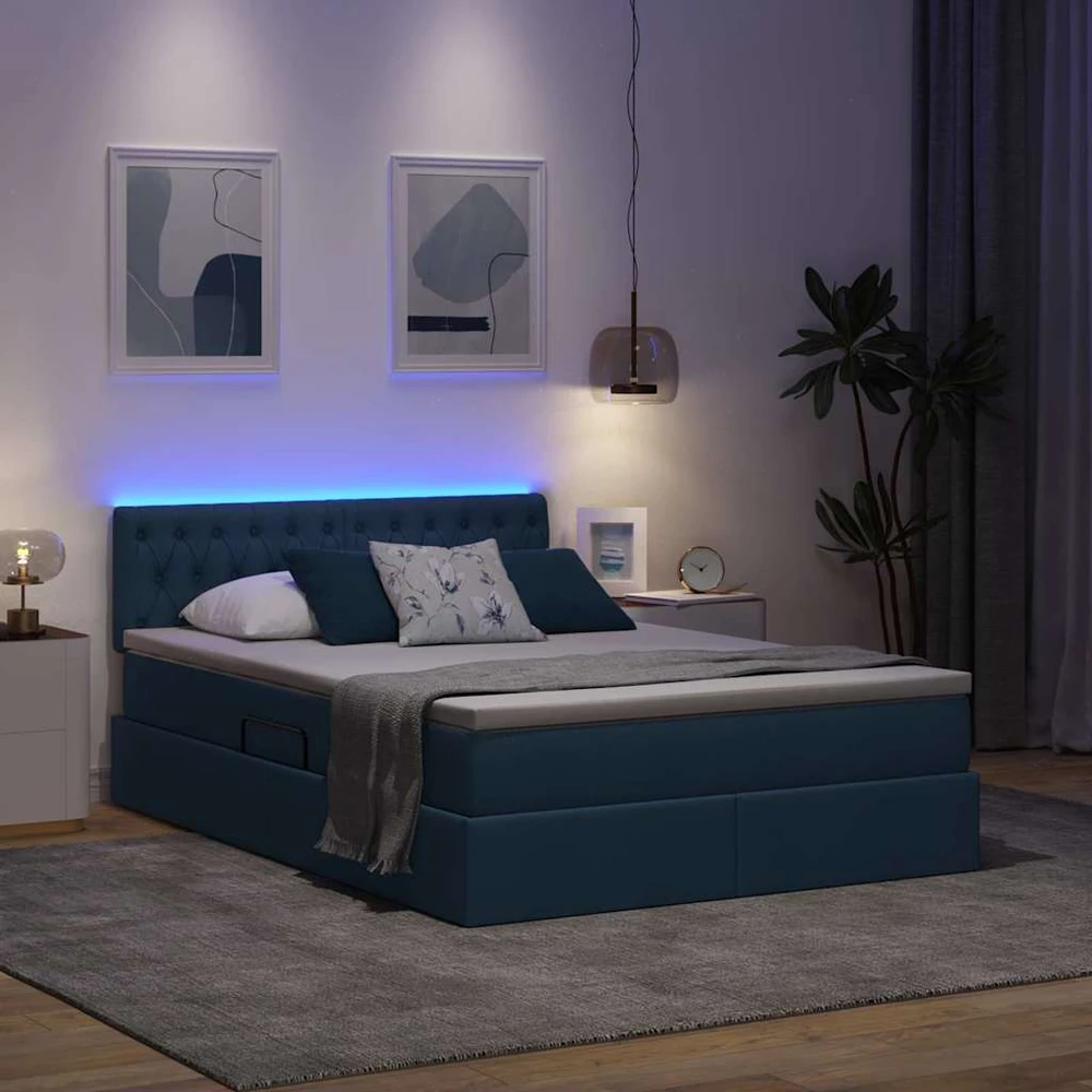LED saugojimo lova su čiužiniu Mėlyna 140 x 200 cm Audinys