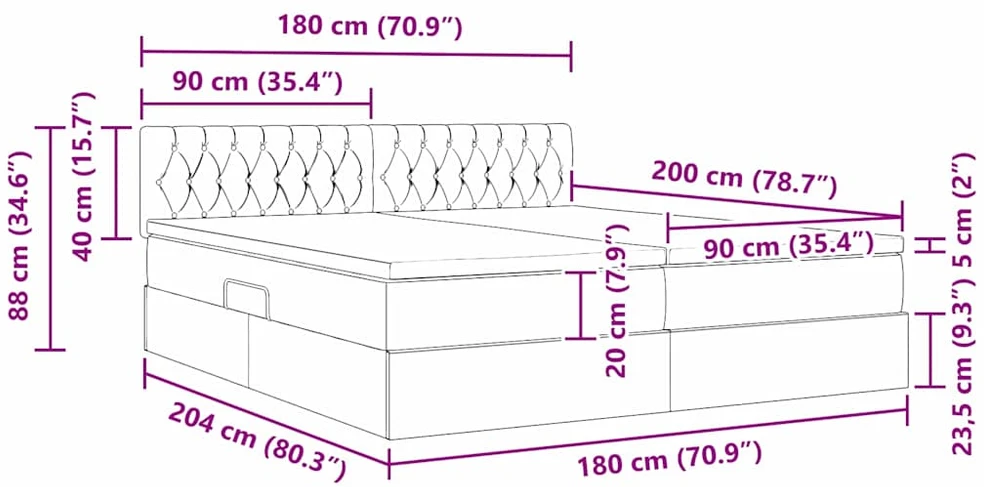 LED saugojimo lova su čiužiniu Mėlyna 180 x 200 cm Audinys