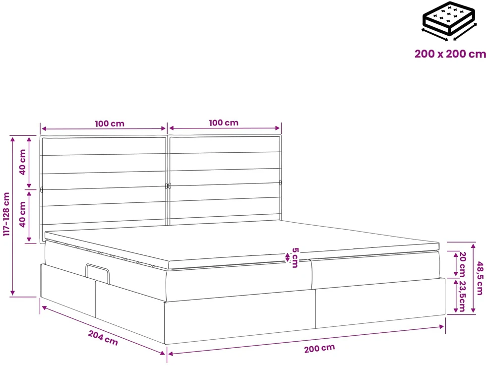 LED saugojimo lova su čiužiniu Mėlyna 200 x 200 cm Audinys