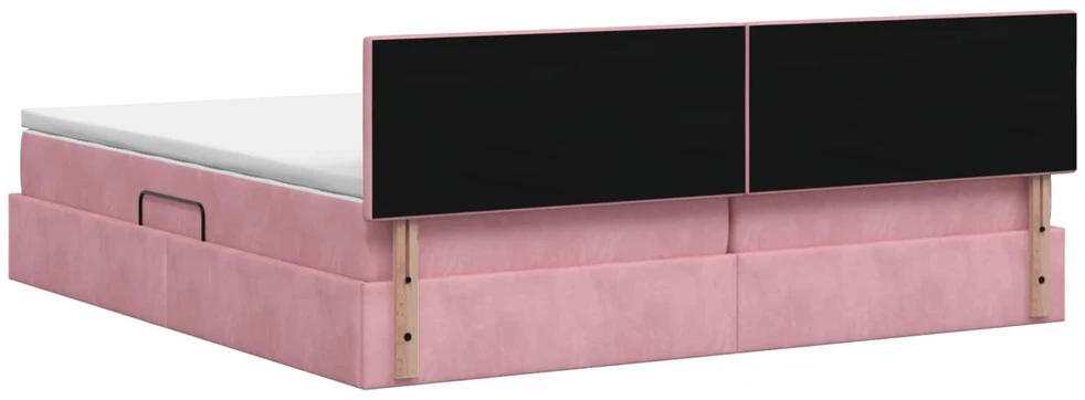 LED saugojimo lova su čiužiniu Rožinė 200 x 200 cm Aksomas