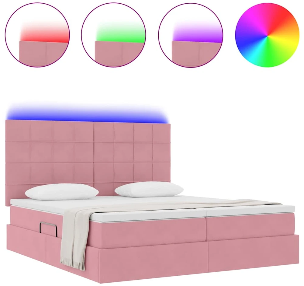 LED saugojimo lova su čiužiniu Rožinė 200 x 200 cm Aksomas