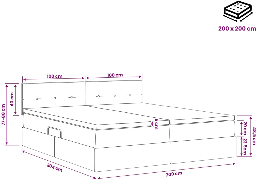 LED saugojimo lova su čiužiniu Šviesiai pilka 200 x 200 cm