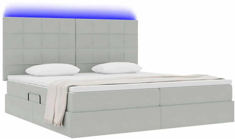 LED saugojimo lova su čiužiniu Šviesiai pilka 200 x 200 cm
