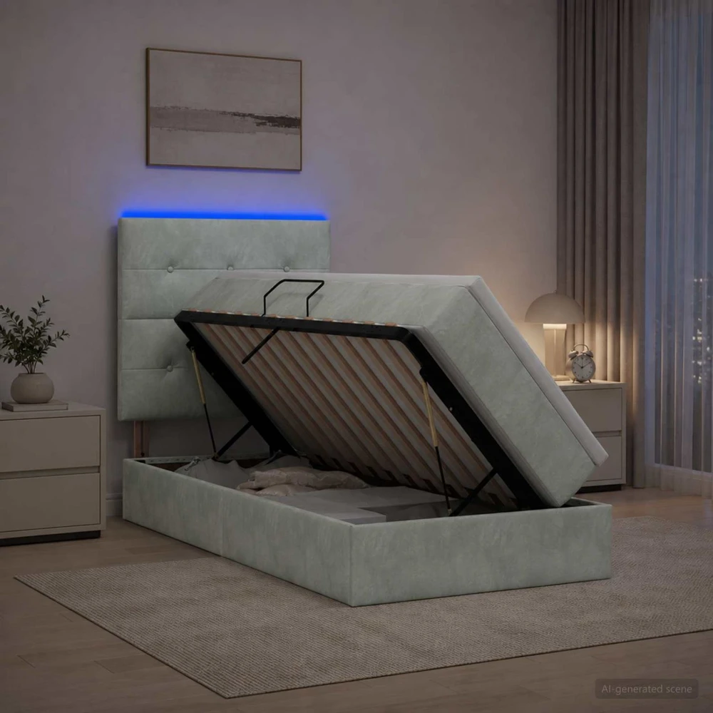 LED saugojimo lova su čiužiniu Šviesiai pilka 90 x 190 cm