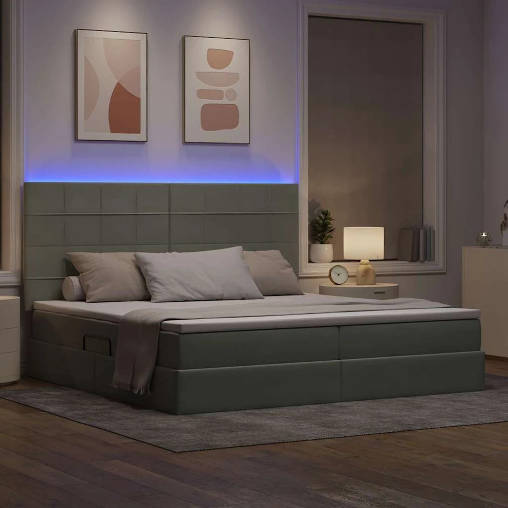 LED saugojimo lova su čiužiniu Šviesiai pilka 200 x 200 cm