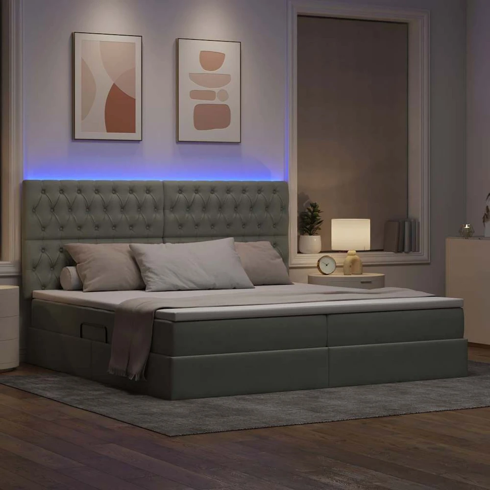 LED saugojimo lova su čiužiniu Šviesiai pilka 200 x 200 cm