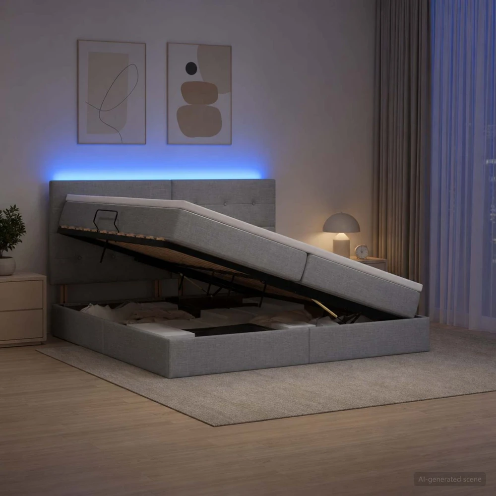 LED saugojimo lova su čiužiniu Šviesiai pilka 200 x 200 cm