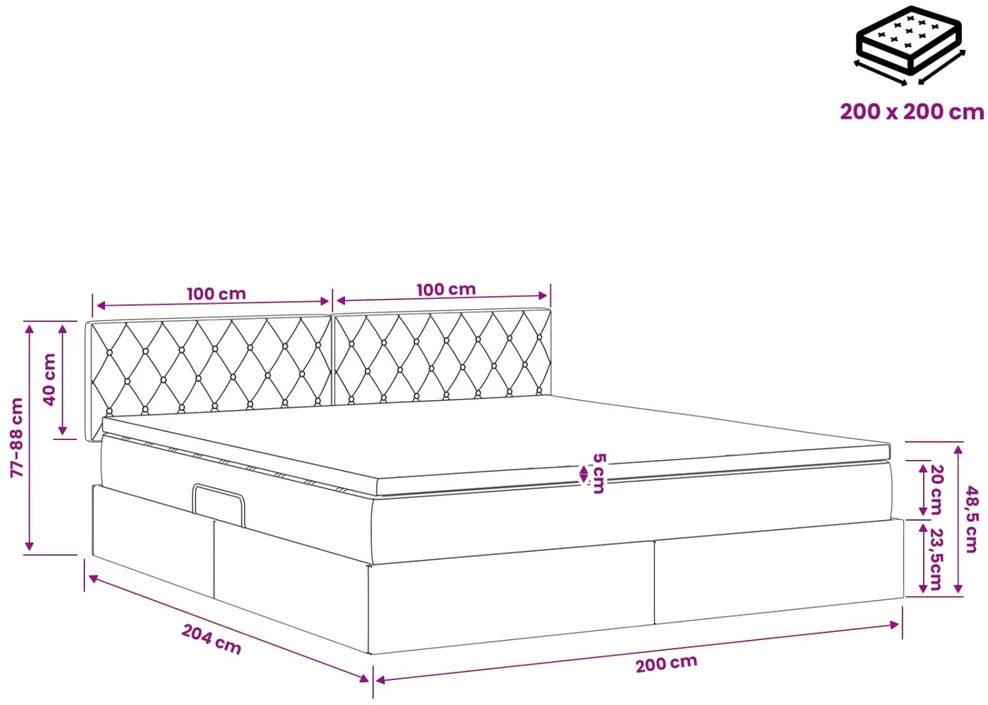 LED saugojimo lova su čiužiniu Šviesiai pilka 200 x 200 cm