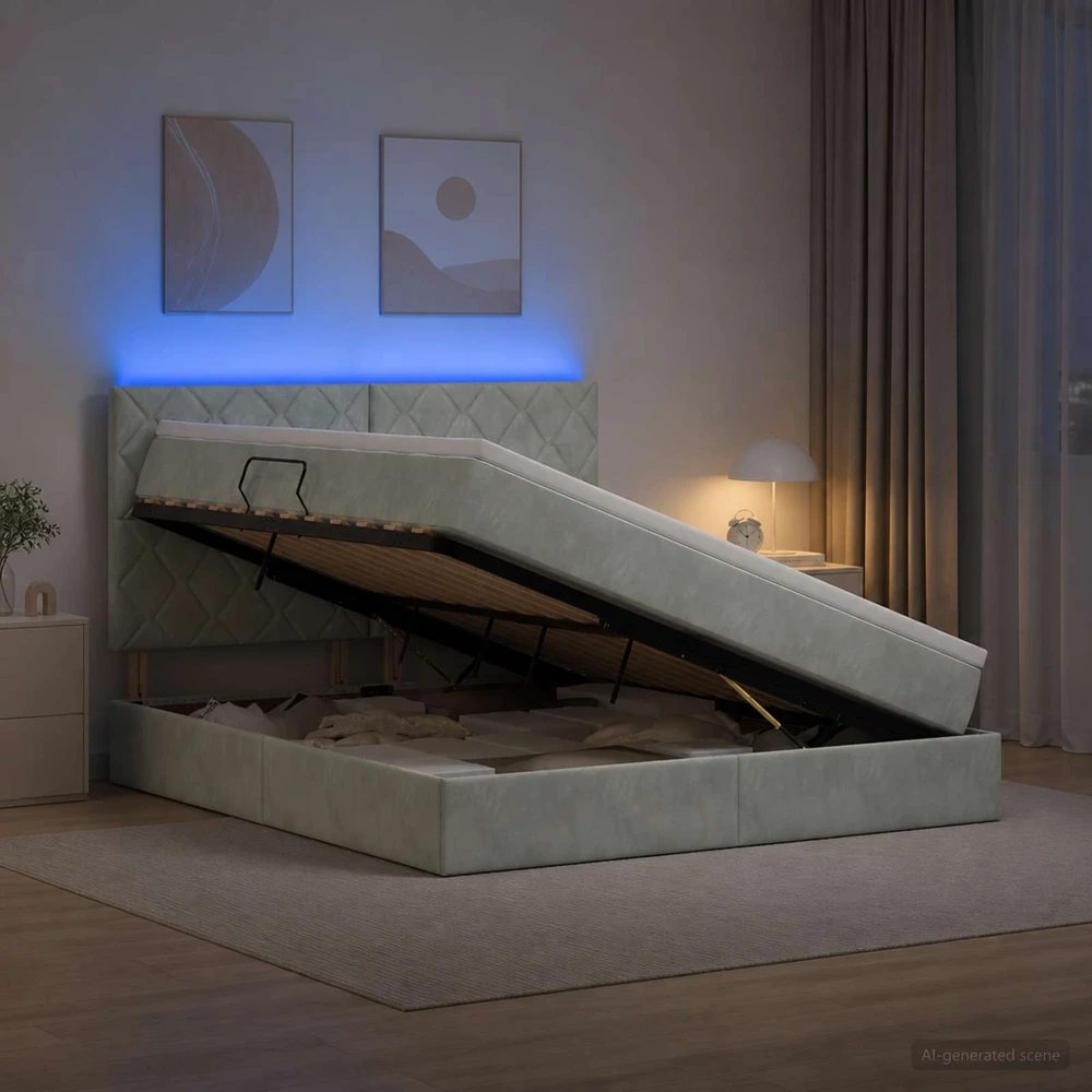 LED saugojimo lova su čiužiniu Šviesiai pilka 140 x 190 cm