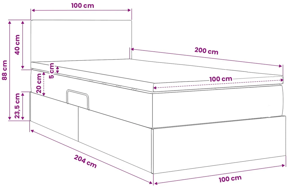 LED saugojimo lova su čiužiniu Šviesiai pilka 100 x 200 cm