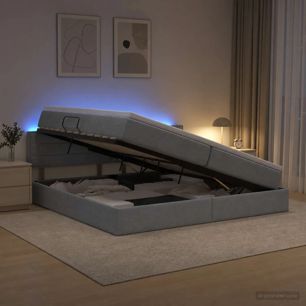 LED saugojimo lova su čiužiniu Šviesiai pilka 200 x 200 cm