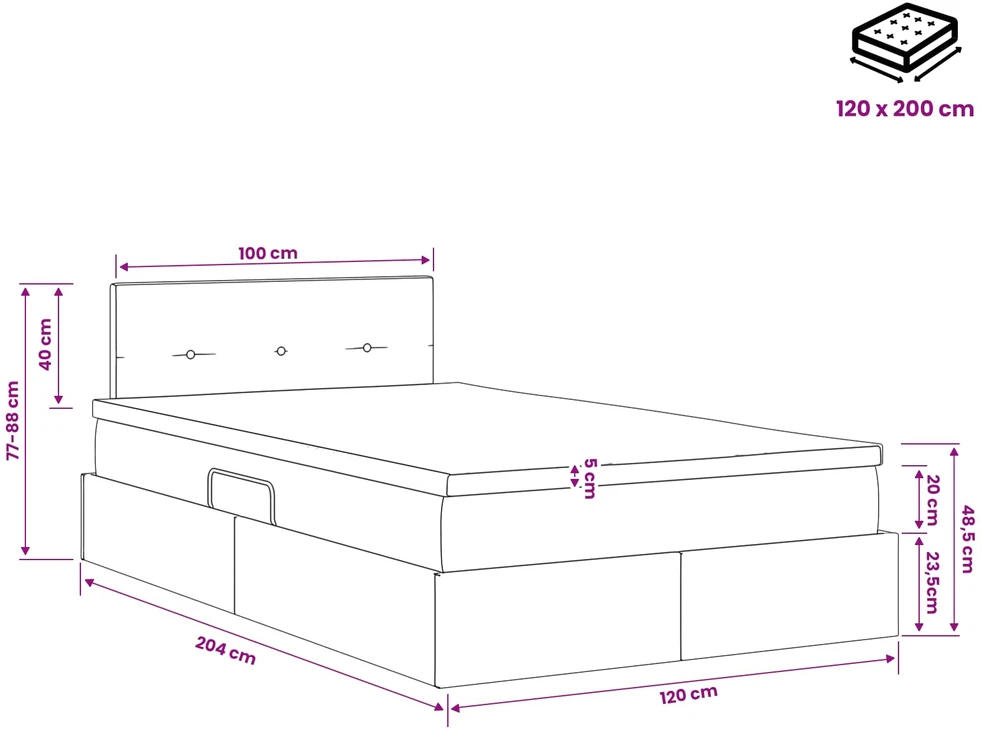 LED saugojimo lova su čiužiniu Šviesiai pilka 120 x 200 cm