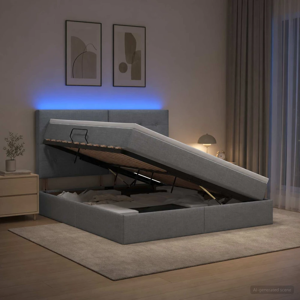 LED saugojimo lova su čiužiniu Šviesiai pilka 140 x 190 cm