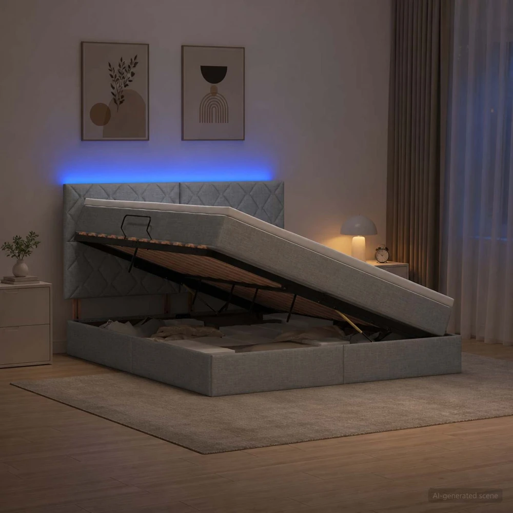 LED saugojimo lova su čiužiniu Šviesiai pilka 140 x 200 cm