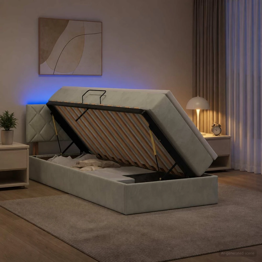 LED saugojimo lova su čiužiniu Šviesiai pilka 100 x 200 cm