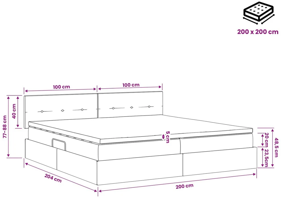 LED saugojimo lova su čiužiniu Tamsiai mėlyna 200 x 200 cm
