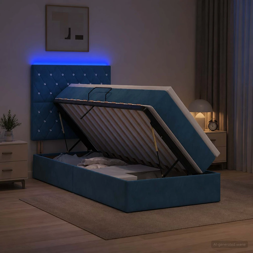 LED saugojimo lova su čiužiniu Tamsiai mėlyna 100 x 200 cm
