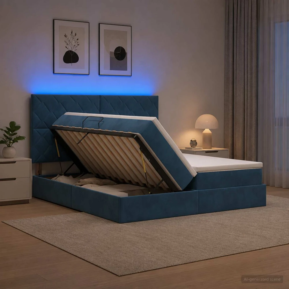 LED saugojimo lova su čiužiniu Tamsiai mėlyna 200 x 200 cm