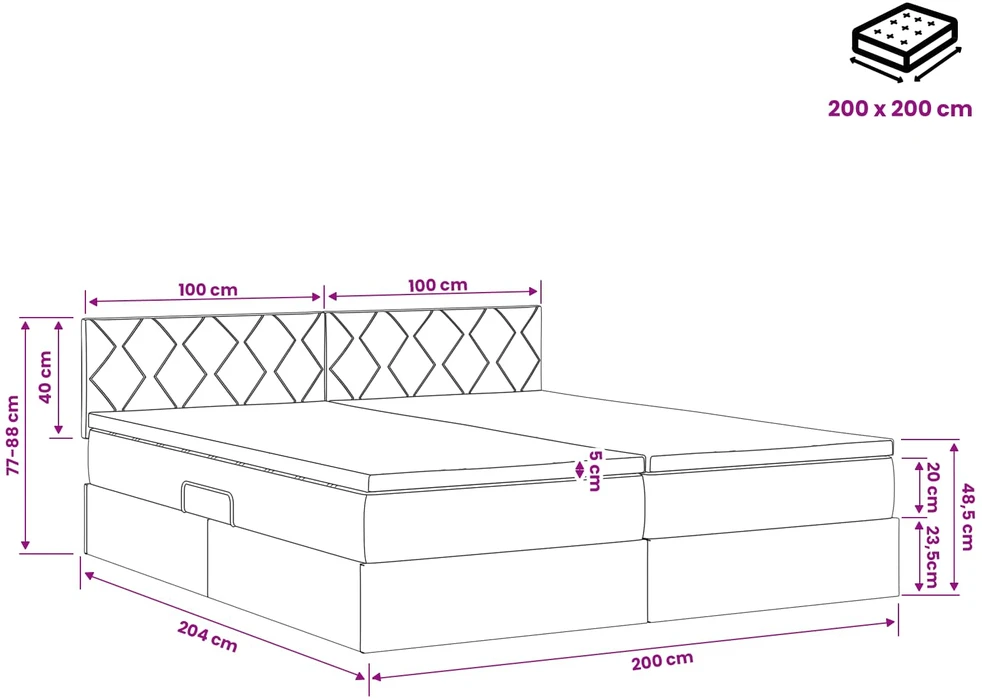LED saugojimo lova su čiužiniu Tamsiai mėlyna 200 x 200 cm