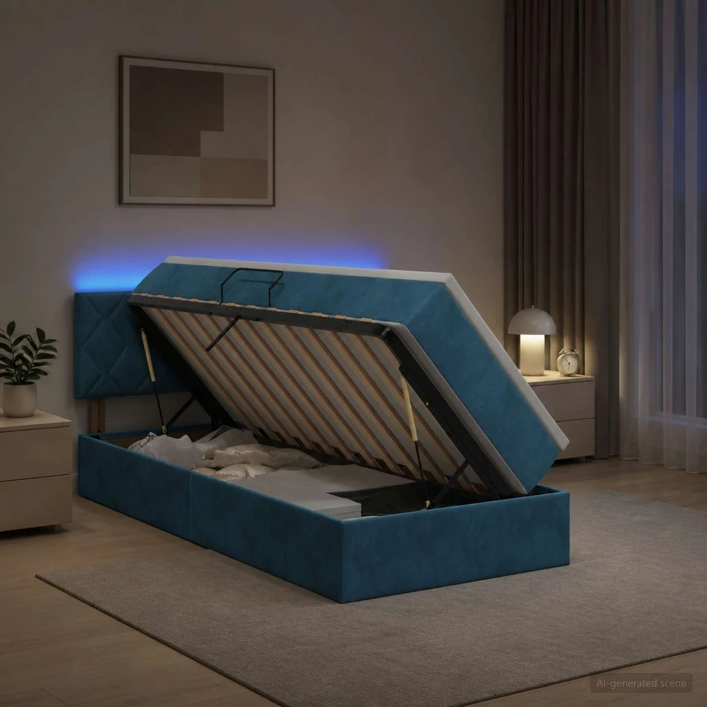 LED saugojimo lova su čiužiniu Tamsiai mėlyna 100 x 200 cm