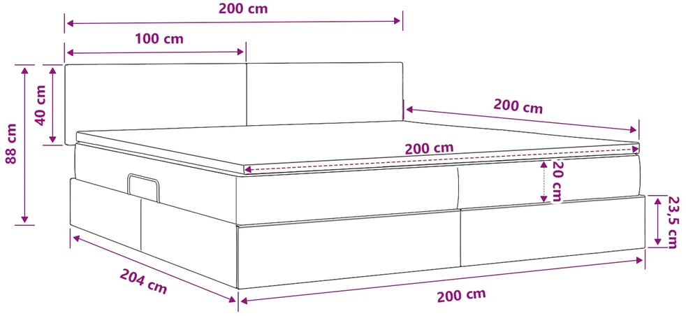 LED saugojimo lova su čiužiniu Tamsiai mėlyna 200 x 200 cm