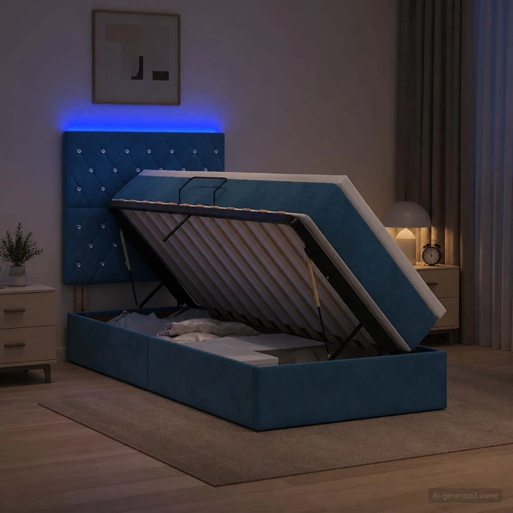 LED saugojimo lova su čiužiniu Tamsiai mėlyna 100 x 200 cm