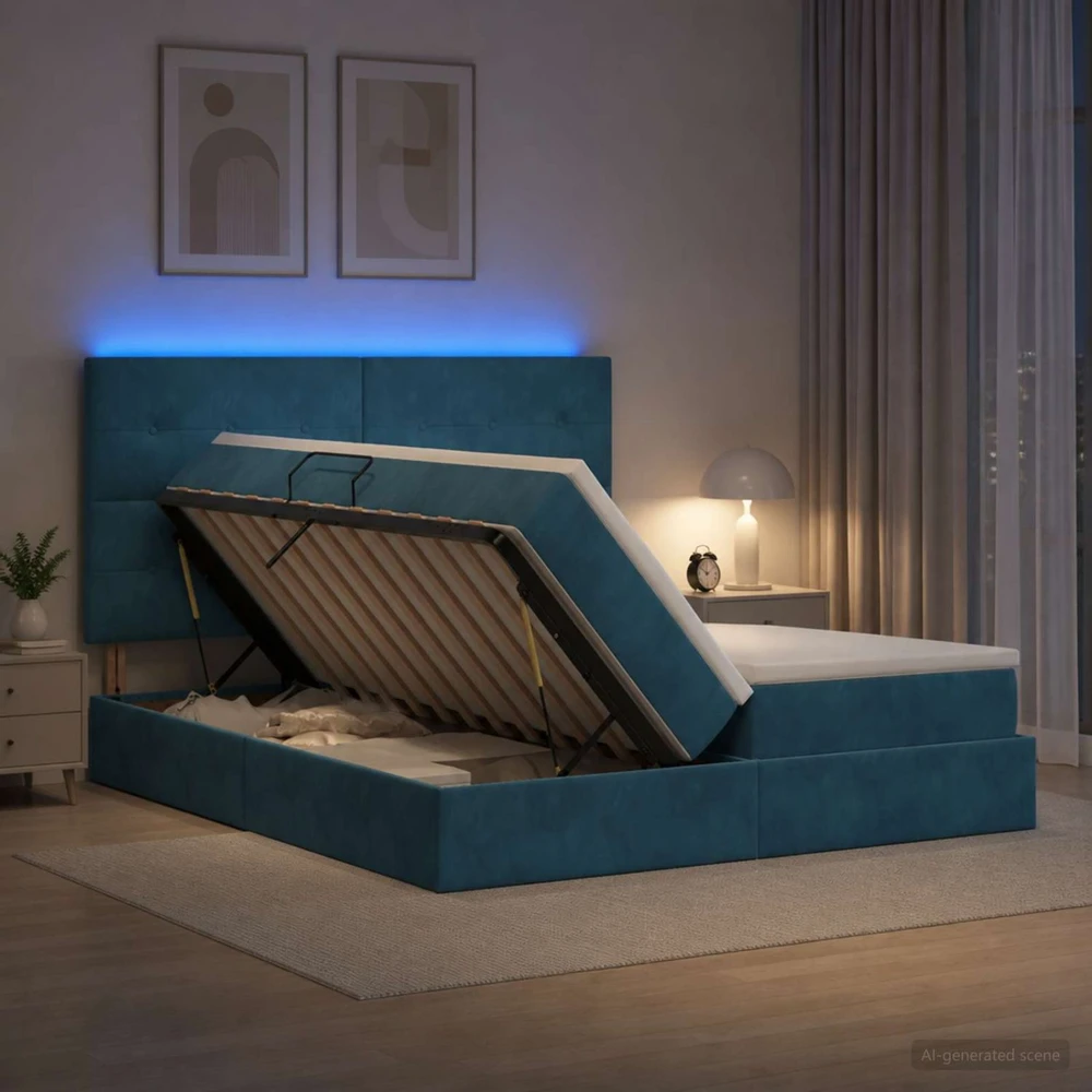 LED saugojimo lova su čiužiniu Tamsiai mėlyna 200 x 200 cm