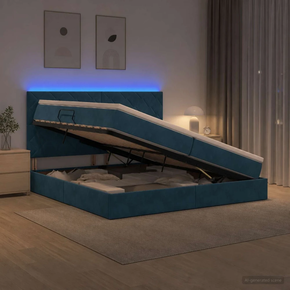 LED saugojimo lova su čiužiniu Tamsiai mėlyna 200 x 200 cm