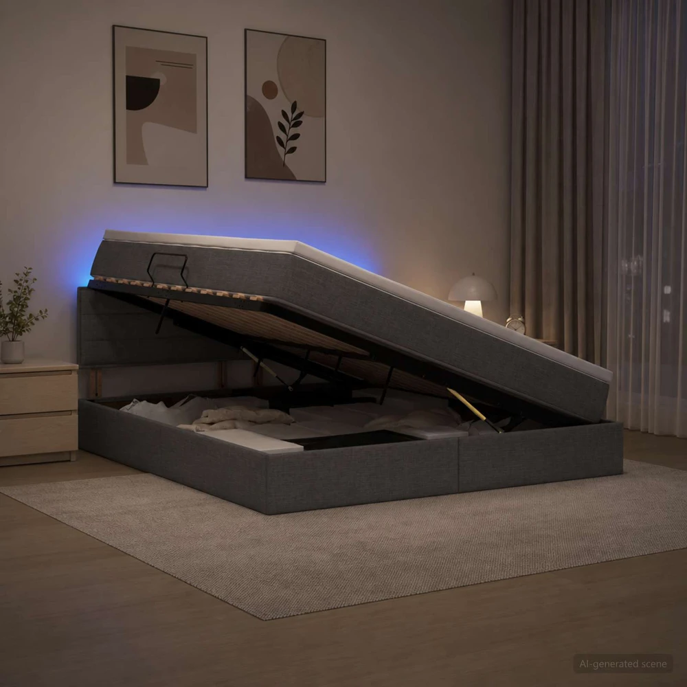 LED saugojimo lova su čiužiniu Tamsiai pilka 160 x 200 cm