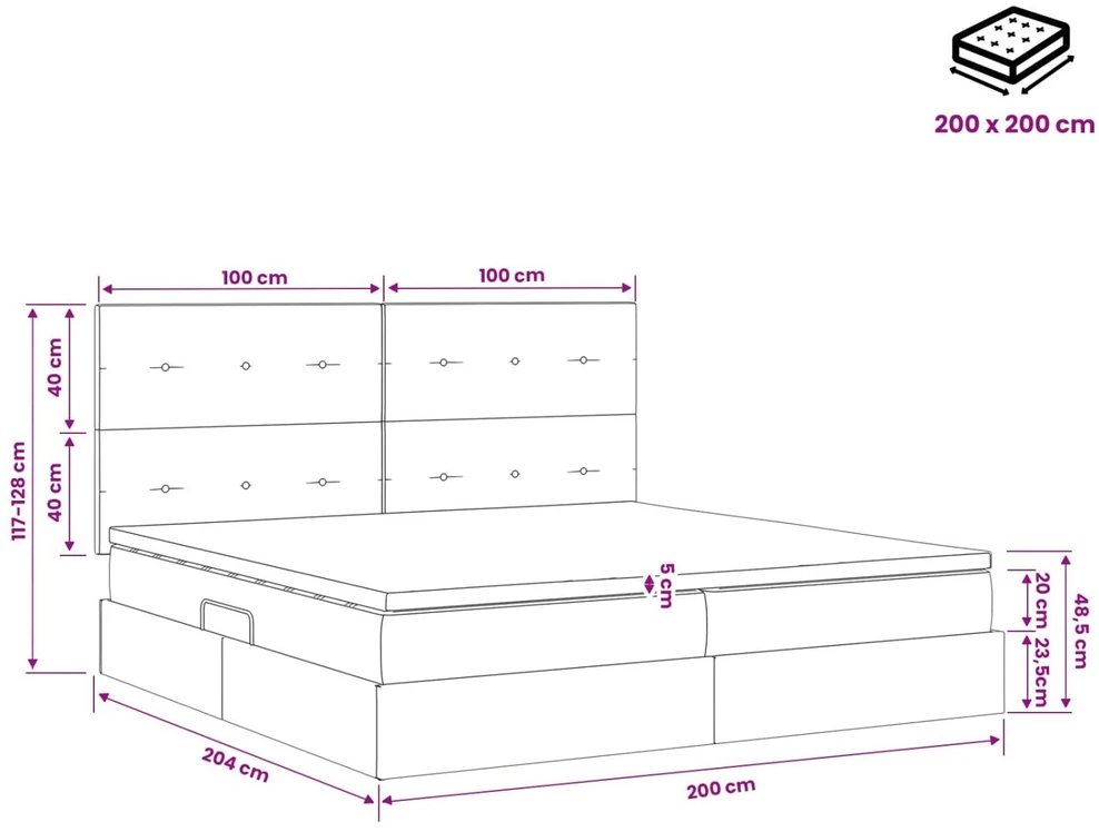 LED saugojimo lova su čiužiniu Tamsiai pilka 200 x 200 cm