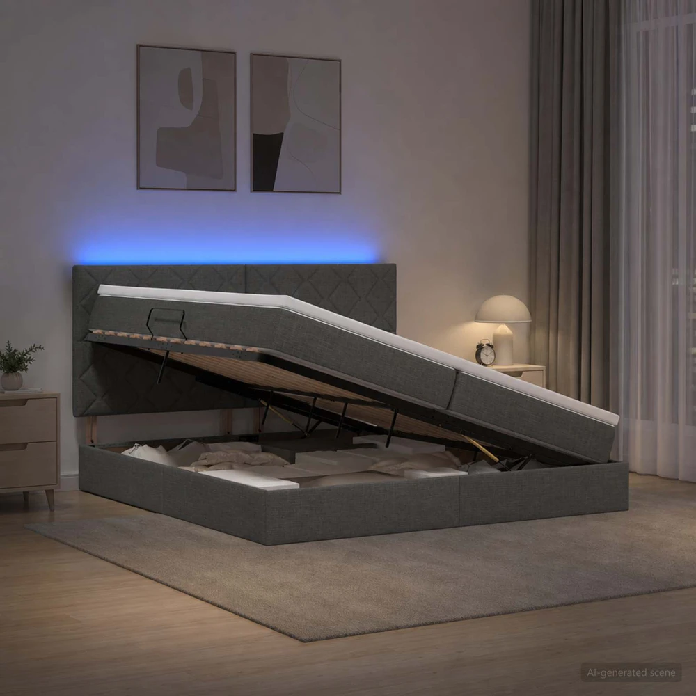 LED saugojimo lova su čiužiniu Tamsiai pilka 200 x 200 cm