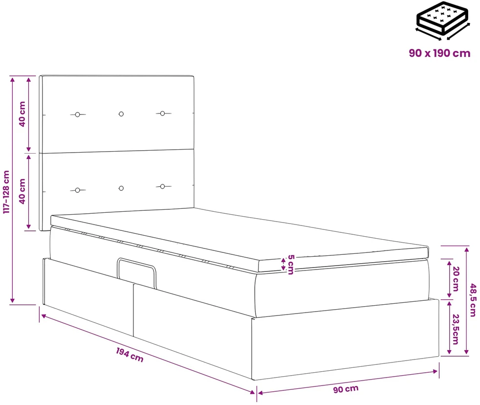 LED saugojimo lova su čiužiniu Tamsiai pilka 90 x 190 cm