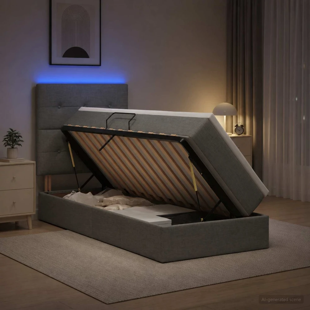 LED saugojimo lova su čiužiniu Tamsiai pilka 90 x 200 cm