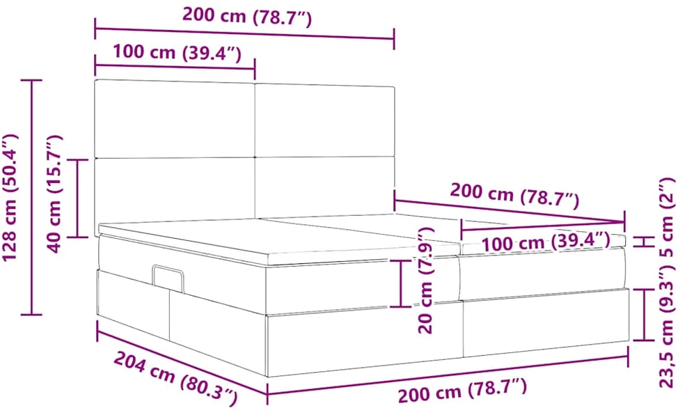LED saugojimo lova su čiužiniu Tamsiai pilka 200 x 200 cm