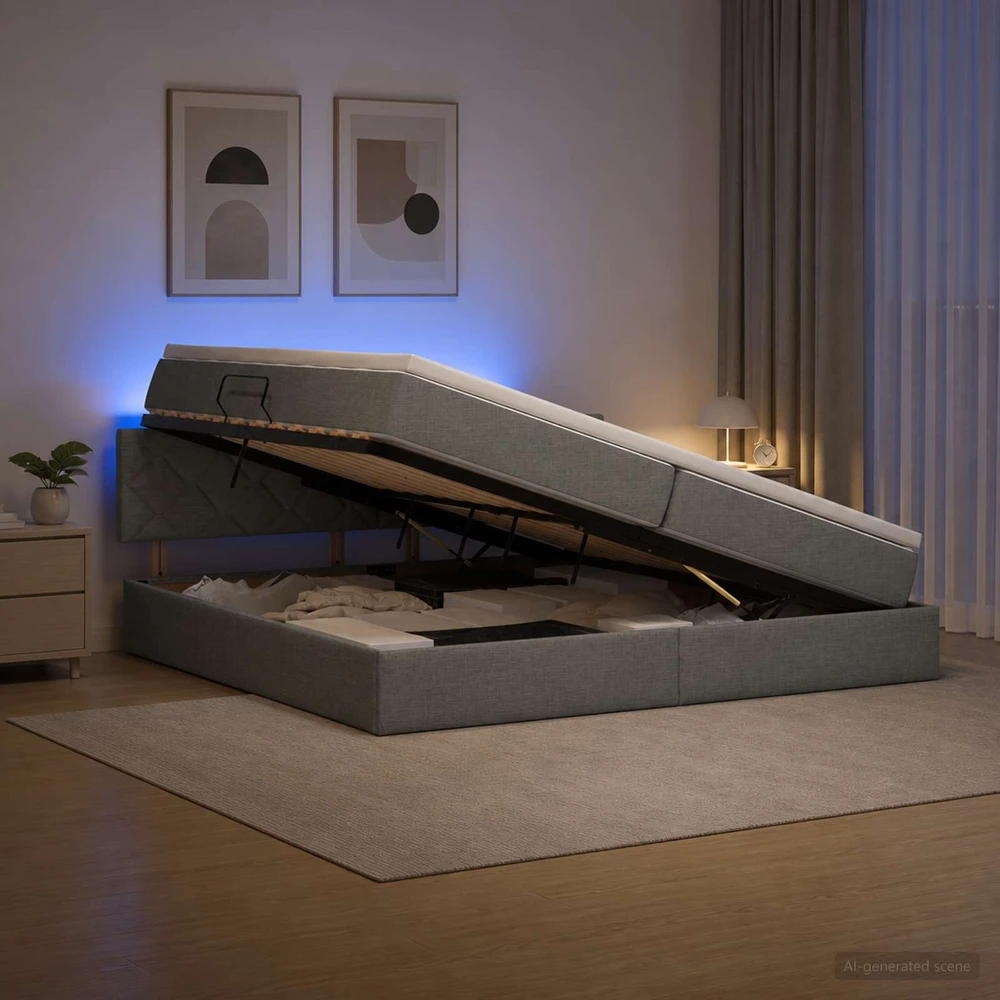 LED saugojimo lova su čiužiniu Tamsiai pilka 200 x 200 cm