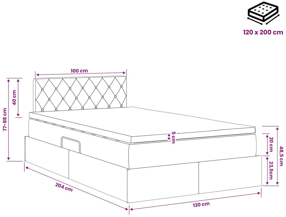 LED saugojimo lova su čiužiniu Tamsiai pilka 120 x 200 cm
