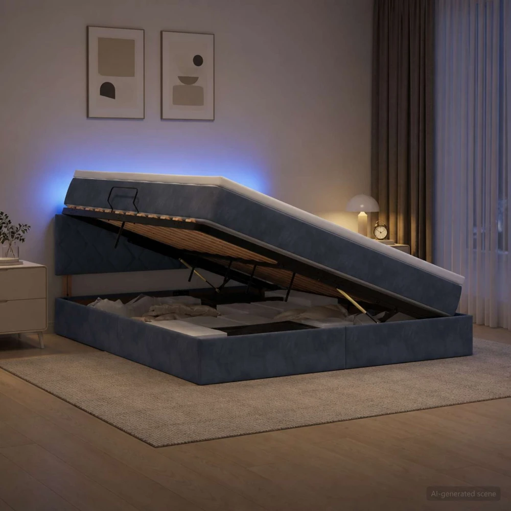 LED saugojimo lova su čiužiniu Tamsiai pilka 140 x 190 cm