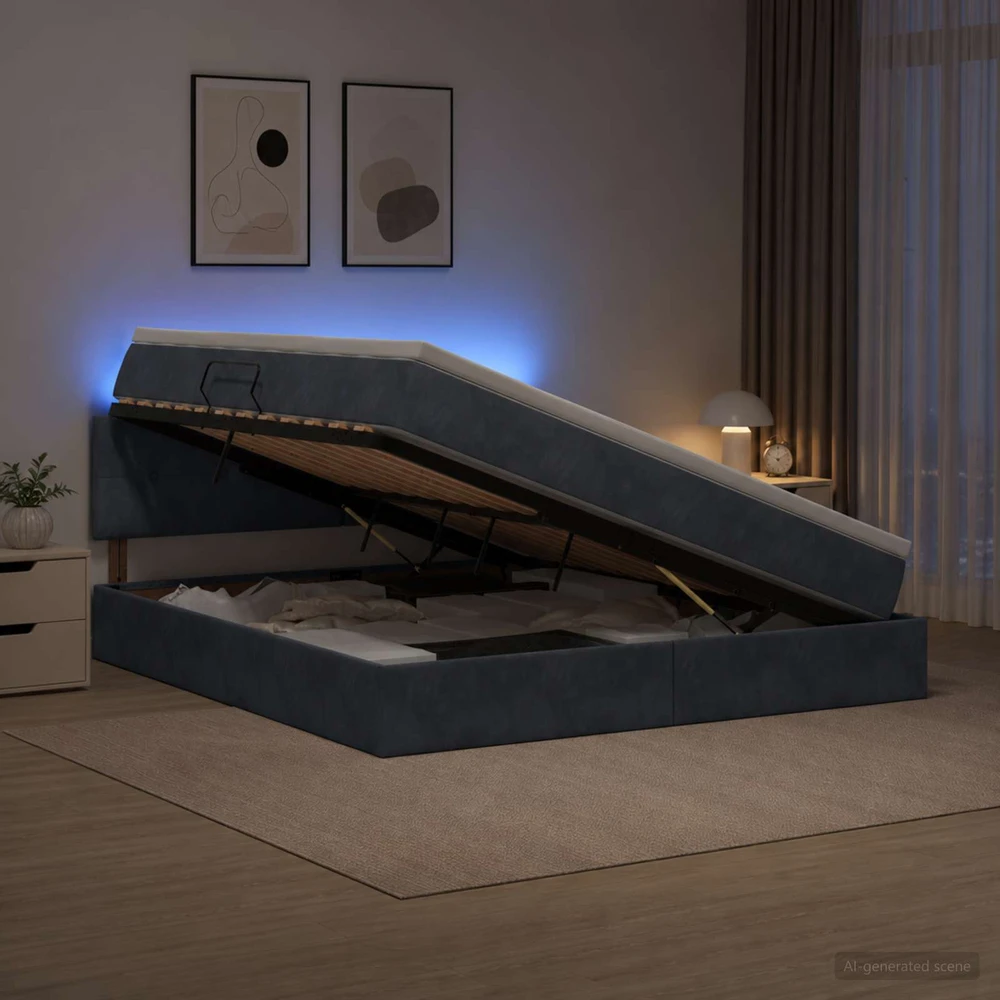 LED saugojimo lova su čiužiniu Tamsiai pilka 180 x 200 cm