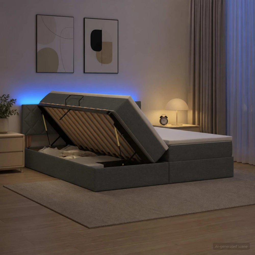 LED saugojimo lova su čiužiniu Tamsiai pilka 200 x 200 cm