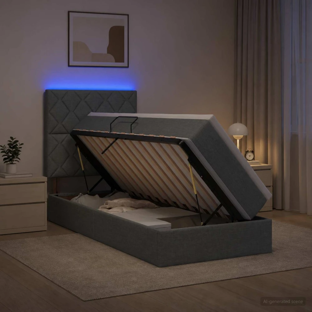 LED saugojimo lova su čiužiniu Tamsiai pilka 90 x 190 cm