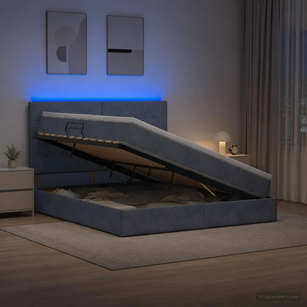 LED saugojimo lova su čiužiniu Tamsiai pilka 140 x 200 cm