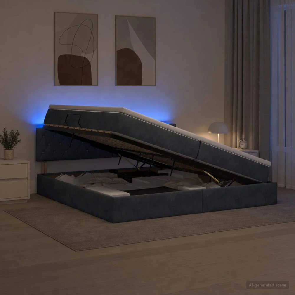 LED saugojimo lova su čiužiniu Tamsiai pilka 200 x 200 cm