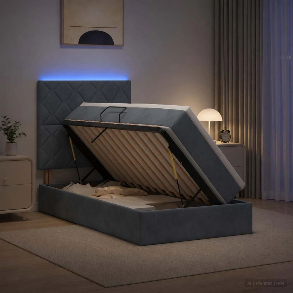 LED saugojimo lova su čiužiniu Tamsiai pilka 90 x 200 cm