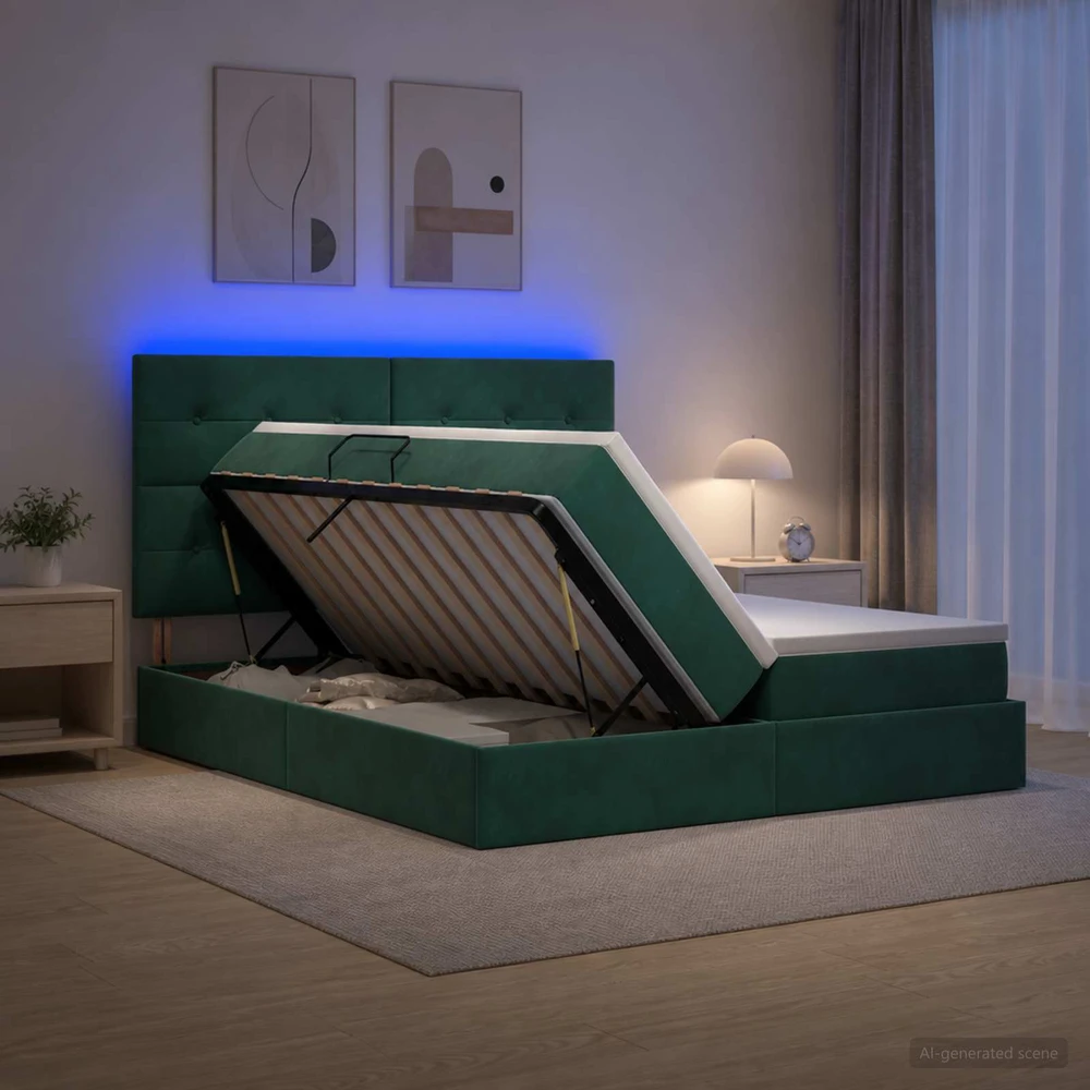 LED saugojimo lova su čiužiniu Tamsiai žalia 200 x 200 cm