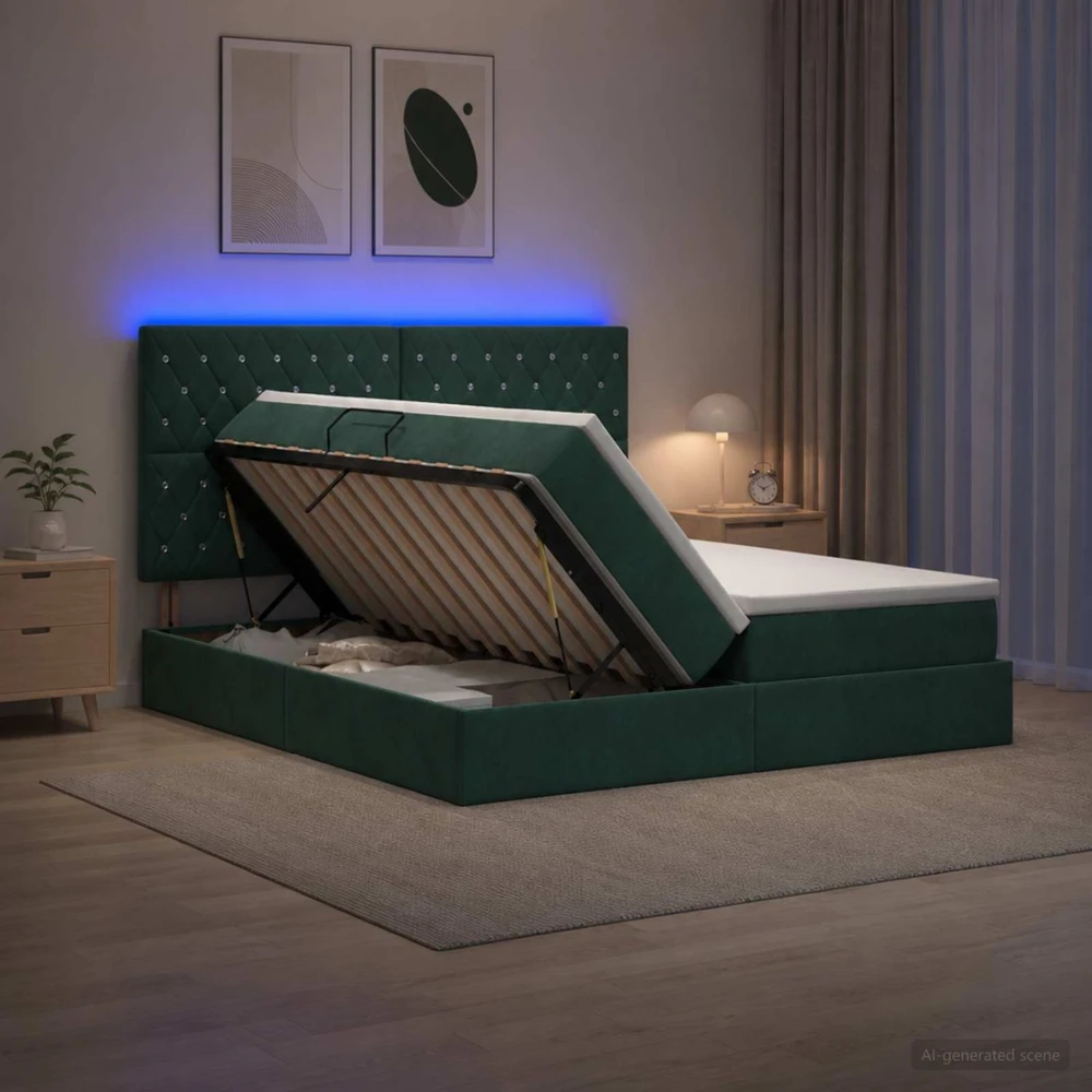 LED saugojimo lova su čiužiniu Tamsiai žalia 200 x 200 cm