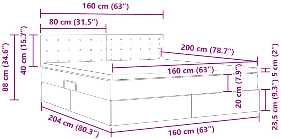 LED saugojimo lova su čiužiniu Tamsiai žalia 160 x 200 cm